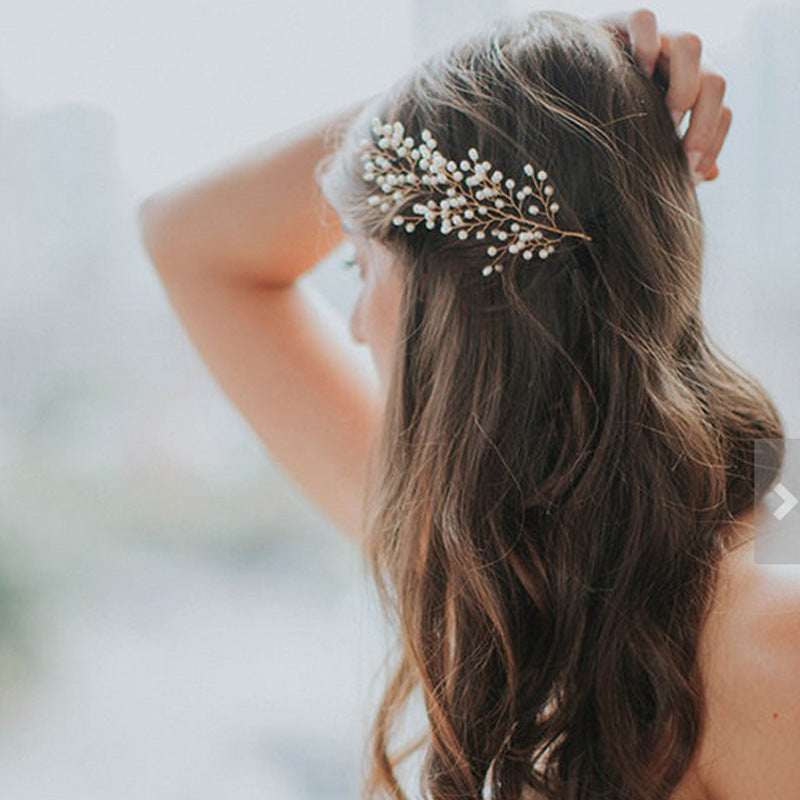 Best The bride wedding outdoor shooting handmade pearl comb shape sample leaves hair headdress