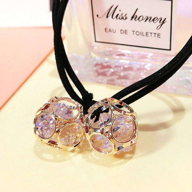 hair accessories headdress new alloy zircon hair ring  double ball rubber band hair rope