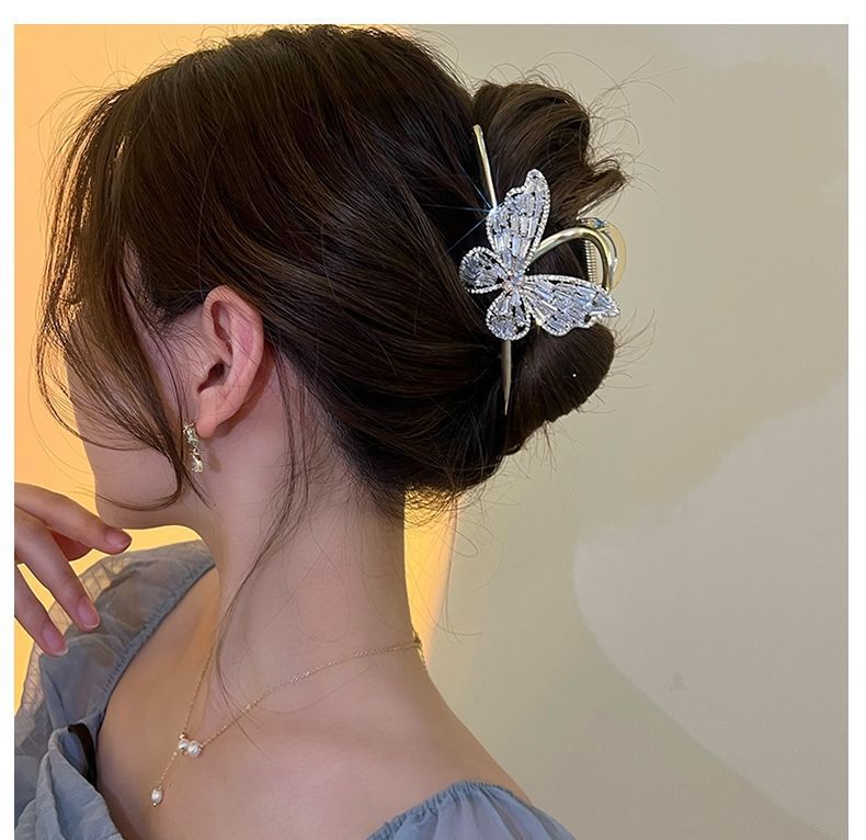 Best Super Fairy Full Diamond Butterfly Metal Grip Large High Sense Shark Clip