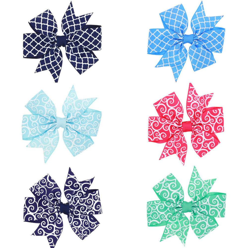 Children's Auspicious Cloud Print Swallowtail Bow Hair Clip