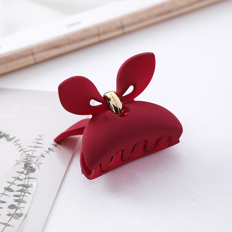 Bow resin grip clip solid color matte rabbit ears hair clip