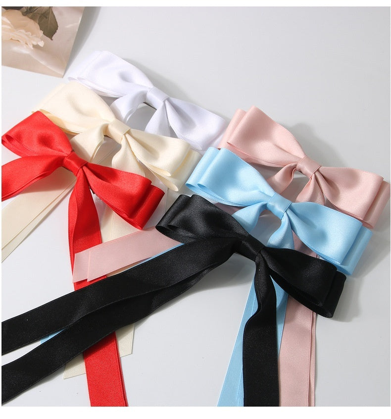 Bow Spring Clip Hairpin Sweet Double Large Ribbon Hairpin Long Ribbon Hair Accessories