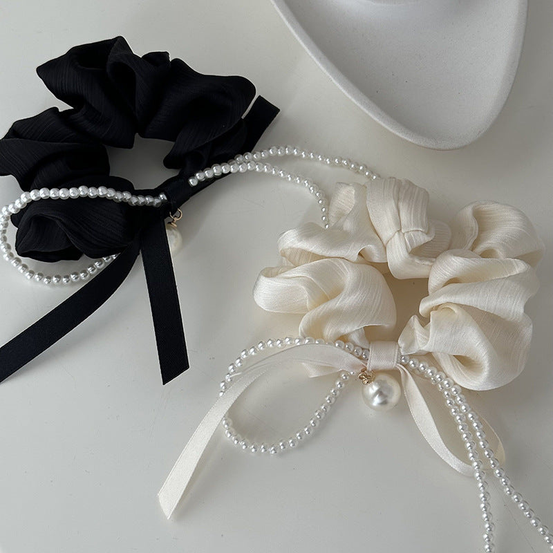 Pearl Bow Pleated High-grade French Style Temperament Lady Hair Ring