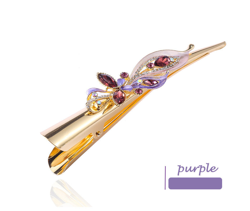 Painted golden crystal plate hair clip