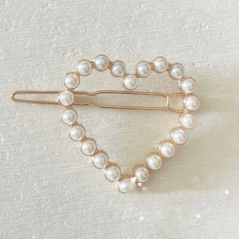 Ladies Full Heart Pearl Bow Cutout Hair Clip