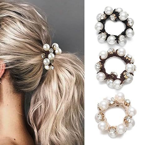 Elegant Pearl Hair Ring Horsetail Headwear