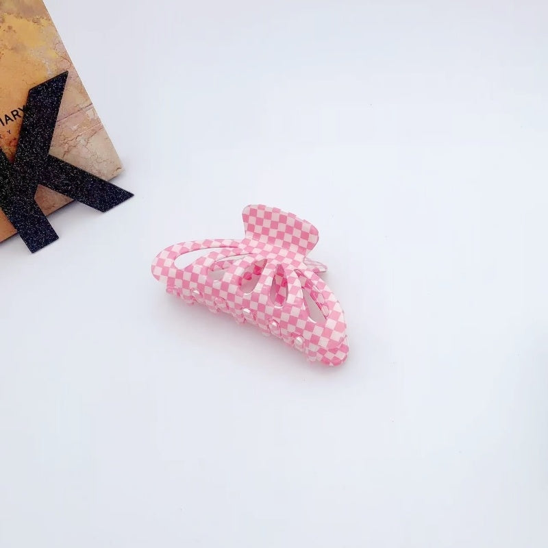 9CM Plaid Barrettes Girly Temperamental Hollow Grip