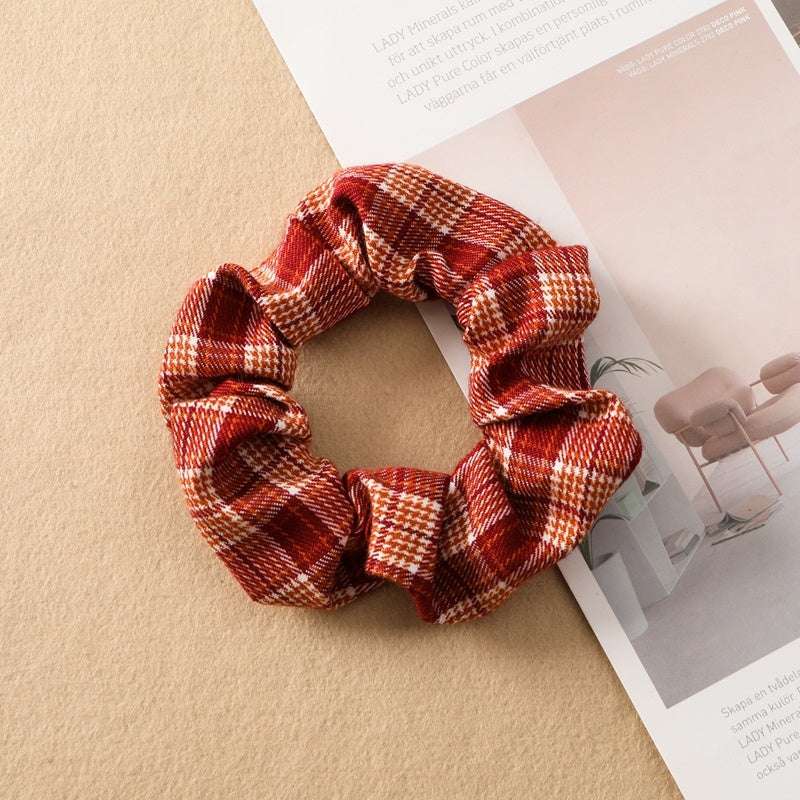 Best Plaid Print Large Intestine Ring Women's Hair Tie