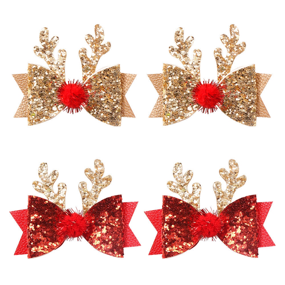 Children's Christmas Antlers Barrettes Fur Ball Elk