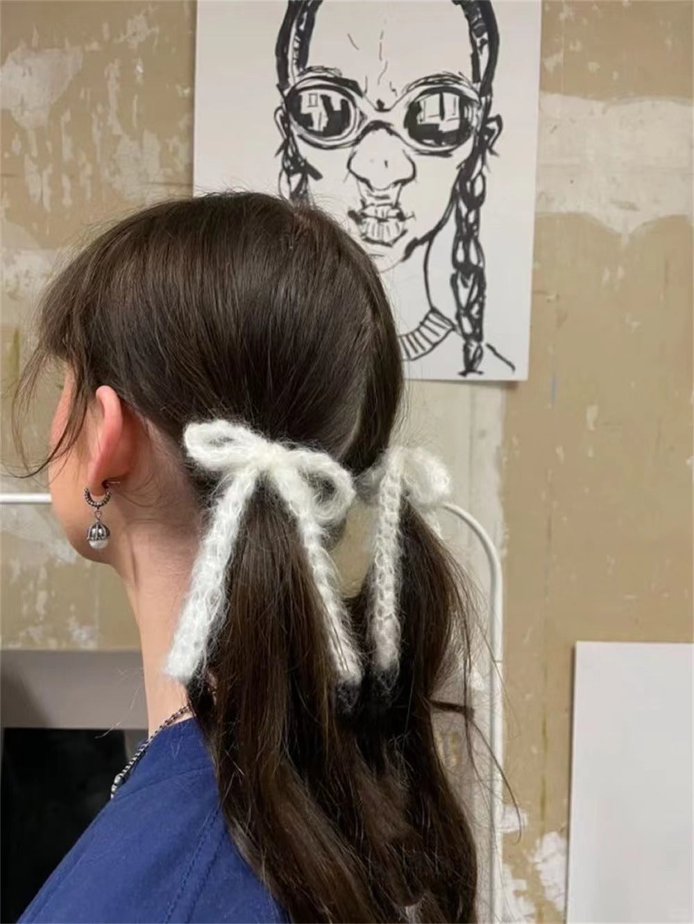 Handmade Mohair Super Q Knitted Bowknot Hair Ring