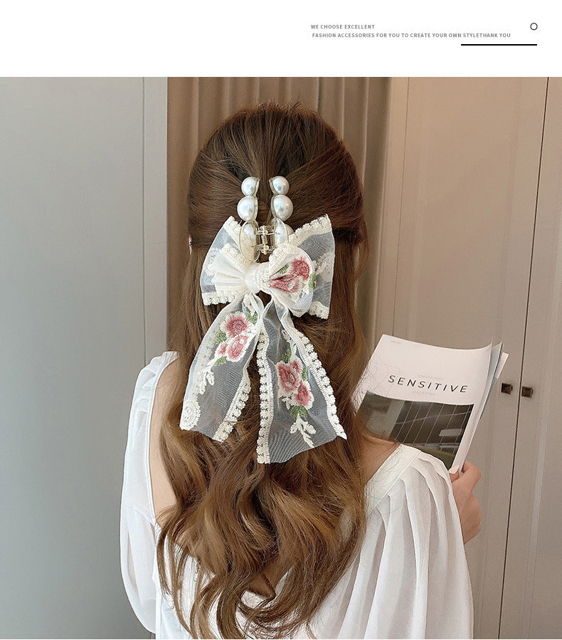 Best Women's Sweet Lace Flower Bow Large Grab Hair Clip