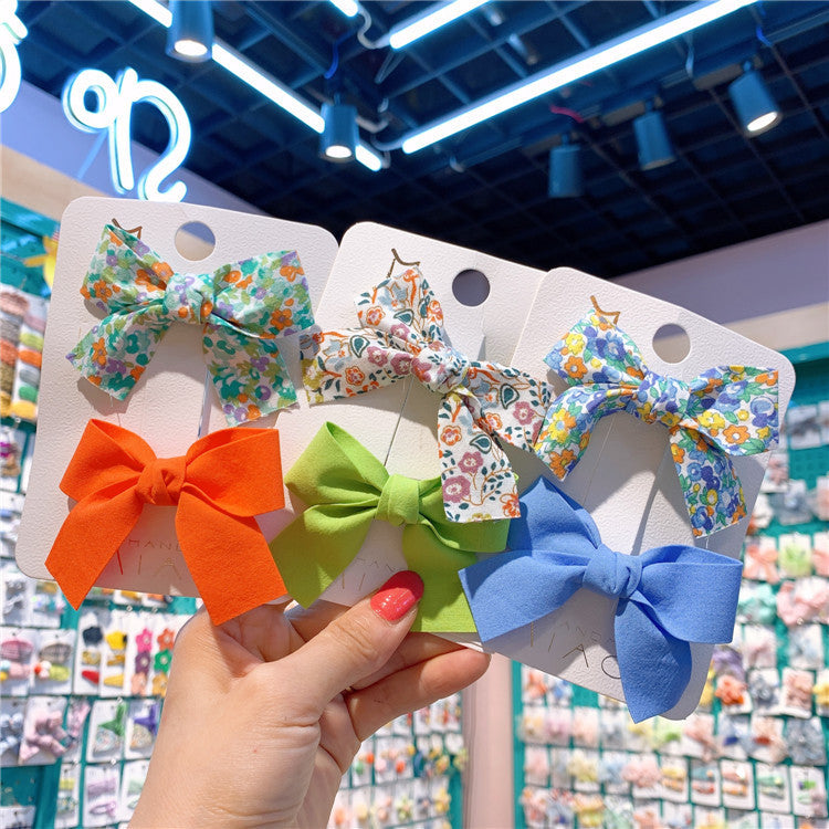 Fresh Floral Bow Barrettes Children's Macaron Color Press Hair Clip Accessories