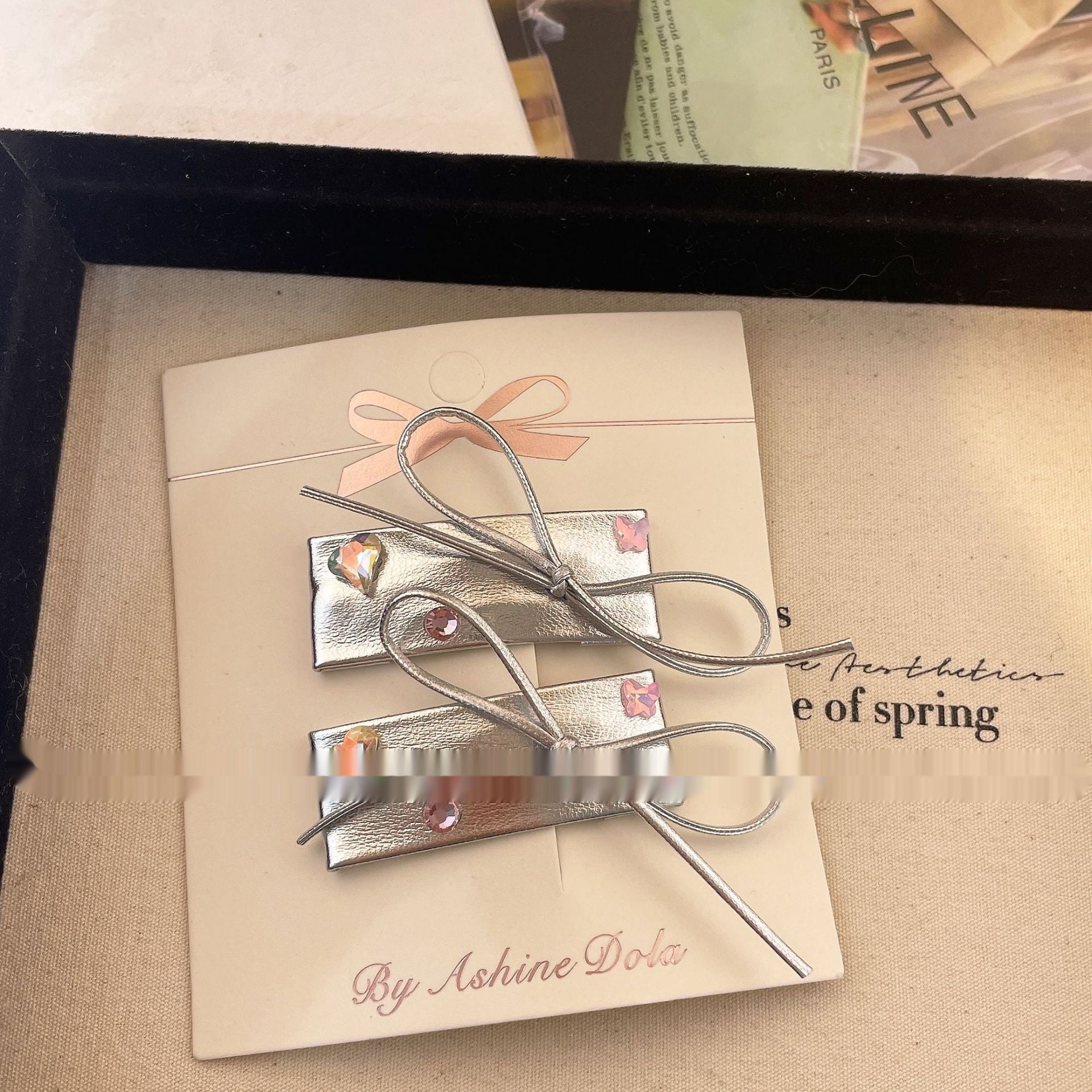 New Sweet Cool Silver Leather Bow Barrettes