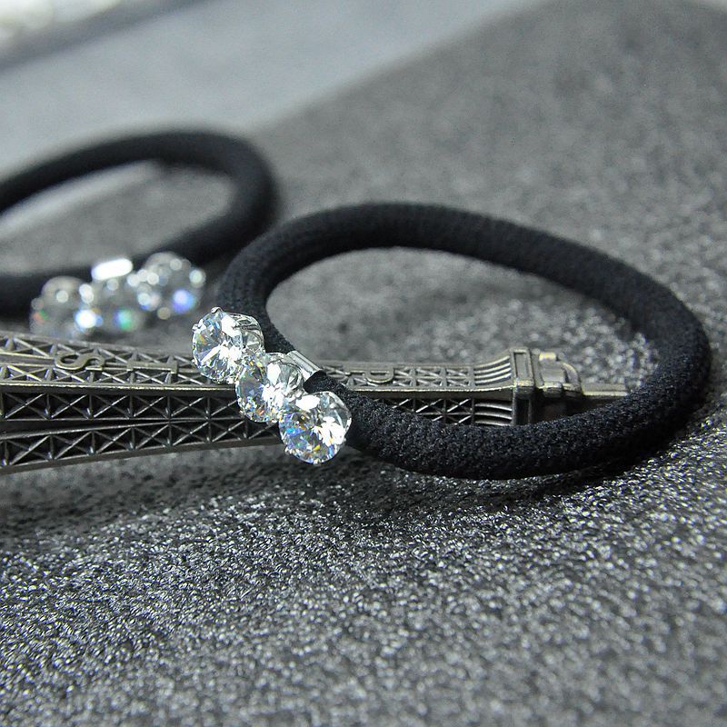 Korean Hair Accessories Zircon Rhinestone Black Hair Ring Hair Rope High Elastic Durable Rubber Band