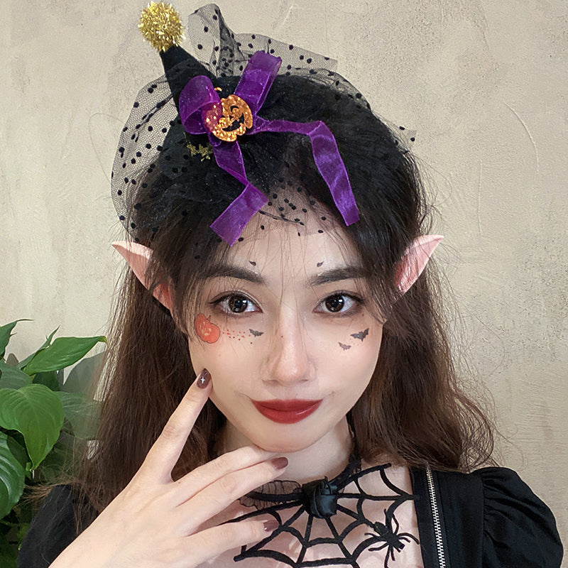 Halloween Hair Ornaments Duck Bill Clip Lace Pumpkin Bat Hat