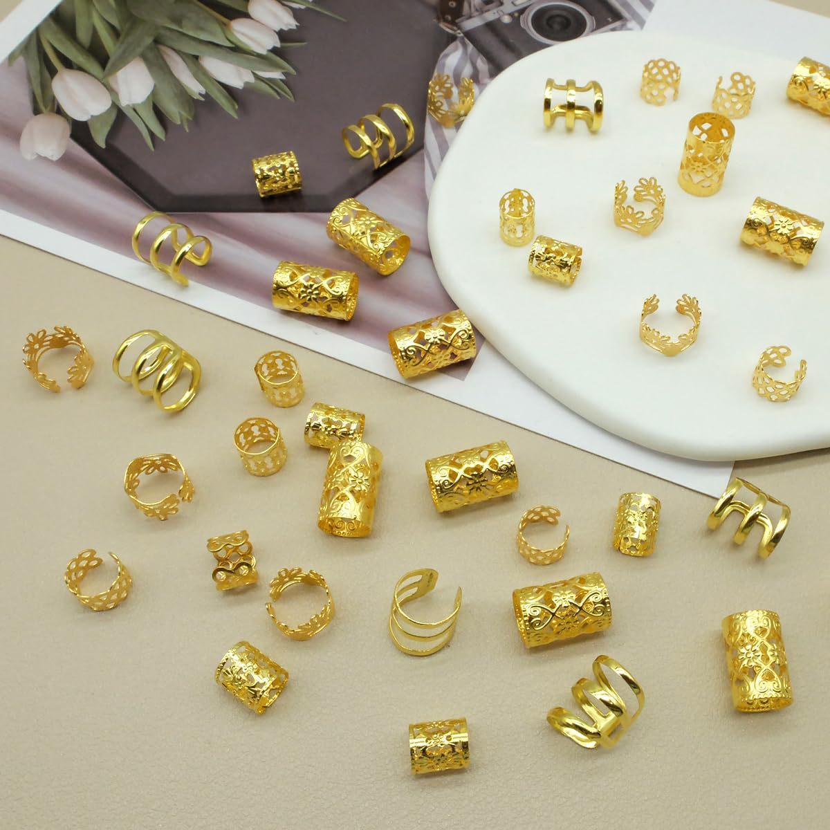 Dreadlocks Hair Band Hair Extension Ring Gold Plated Ornament