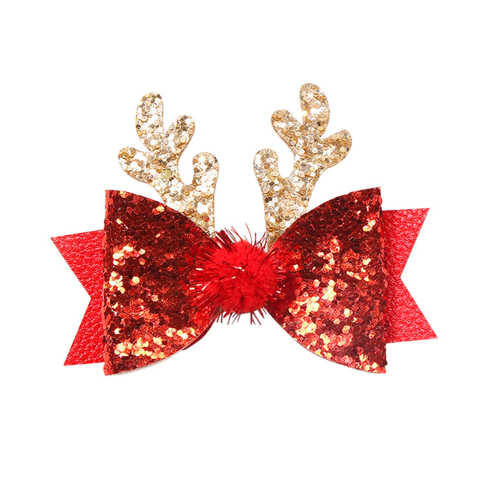 Children's Christmas Antlers Barrettes Fur Ball Elk