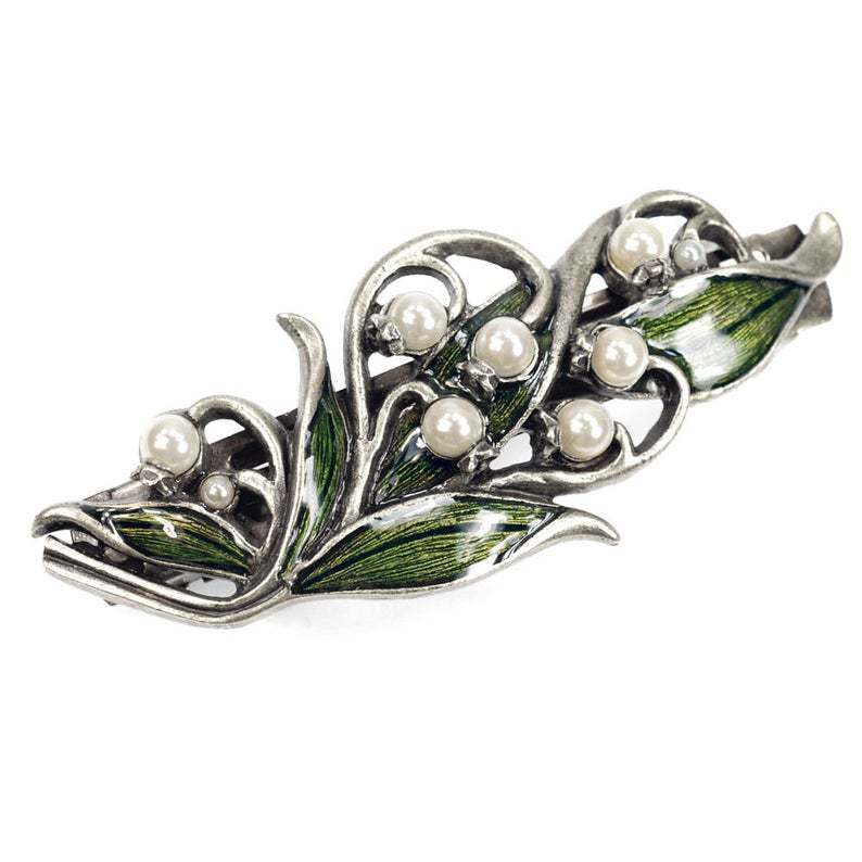 Women's Fashion Temperament Enamel Green Leaves Pearl Hollow Hair Clip