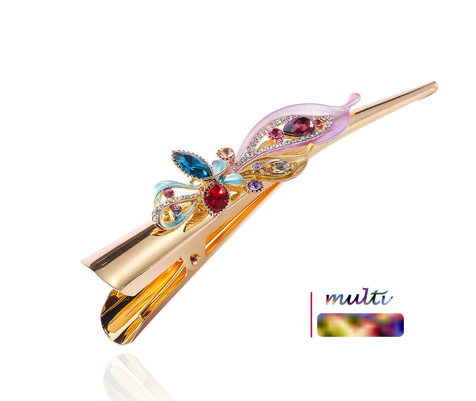 Painted golden crystal plate hair clip