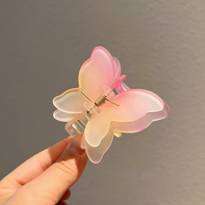 Gradient Color Double Butterfly Frosted Hair Clip