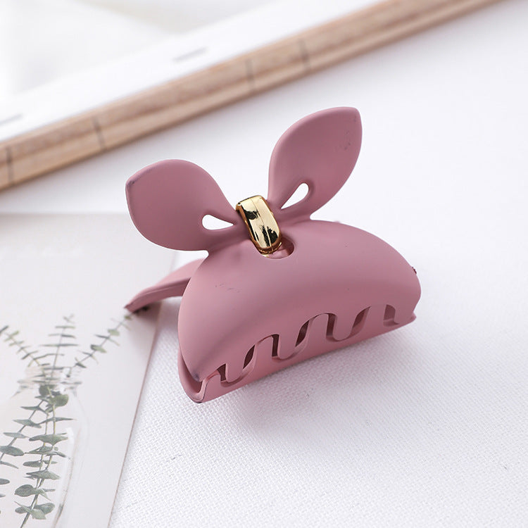 Bow resin grip clip solid color matte rabbit ears hair clip