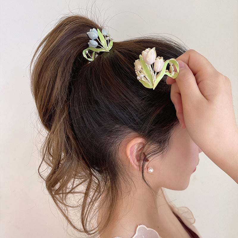 Best Tulips High Ponytail Hair Claws Barrettes Women Back Of Head Fixed Artifact Headband
