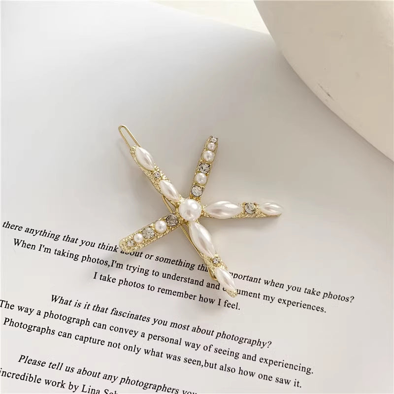 Ins Ornament South Korea Dongdaemun Hair Accessory Girl Starfish Inlaid Pearl Rhinestone Barrettes