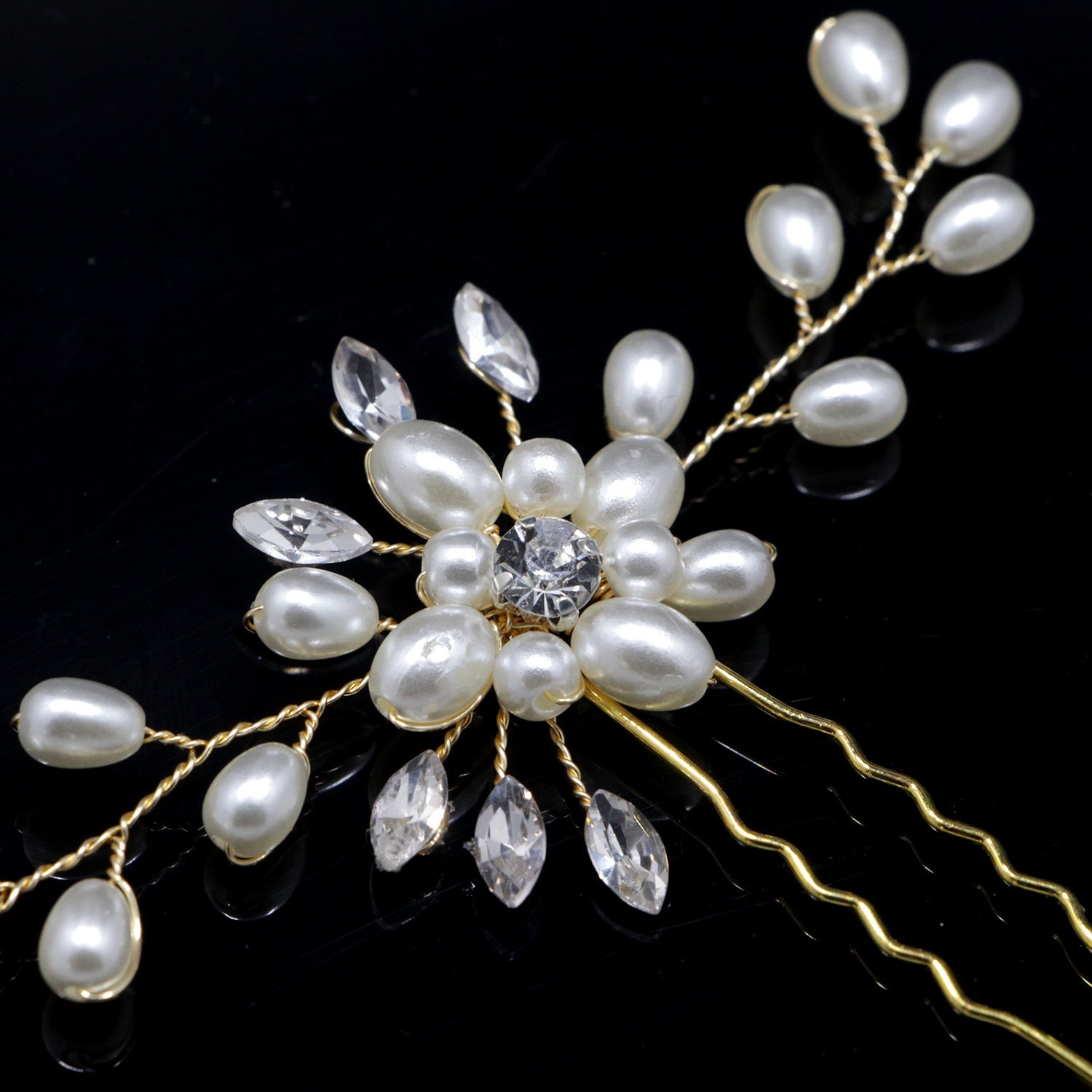 Korean bride handmade pearl crystal Clip Wedding headdress hairpin pin U