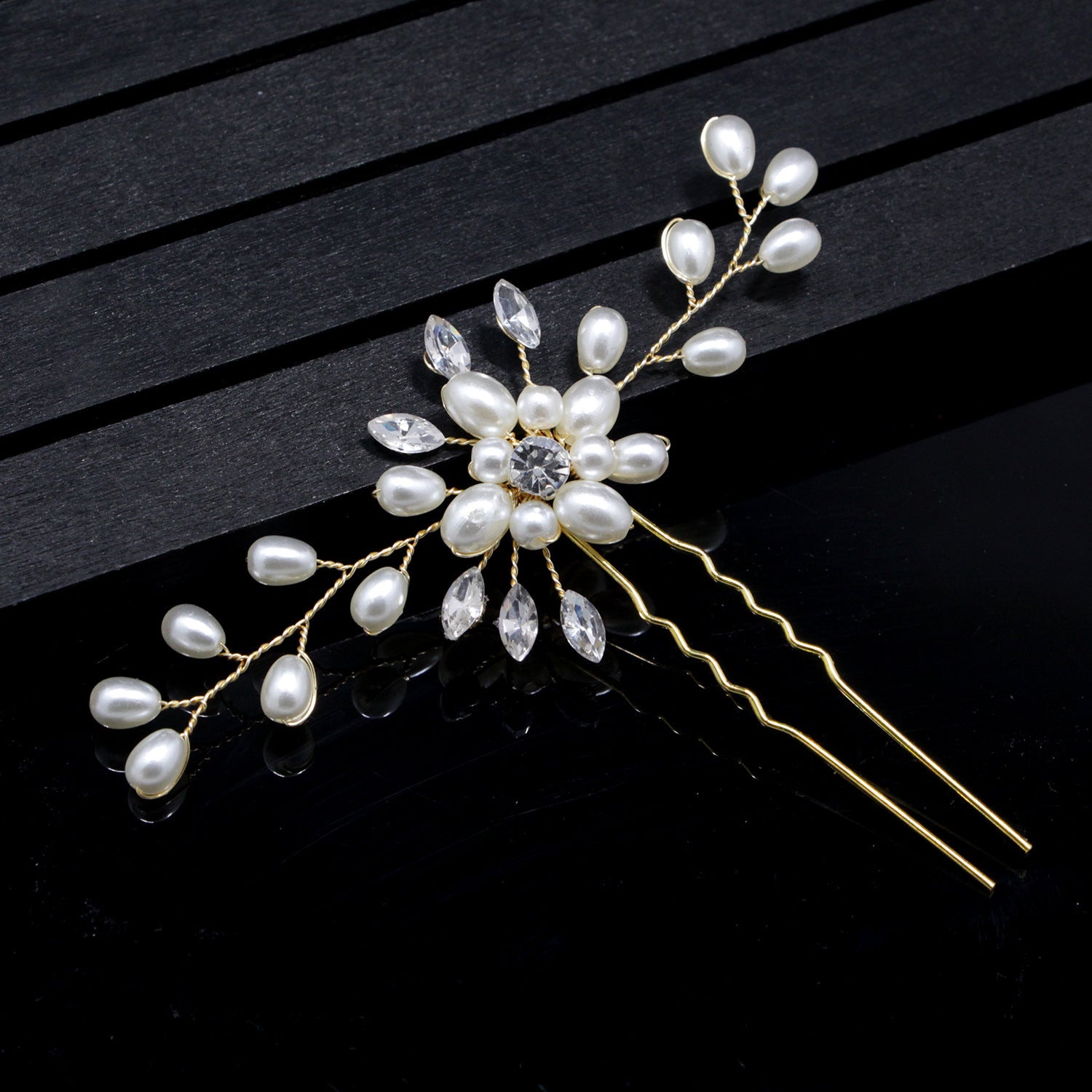 Korean bride handmade pearl crystal Clip Wedding headdress hairpin pin U