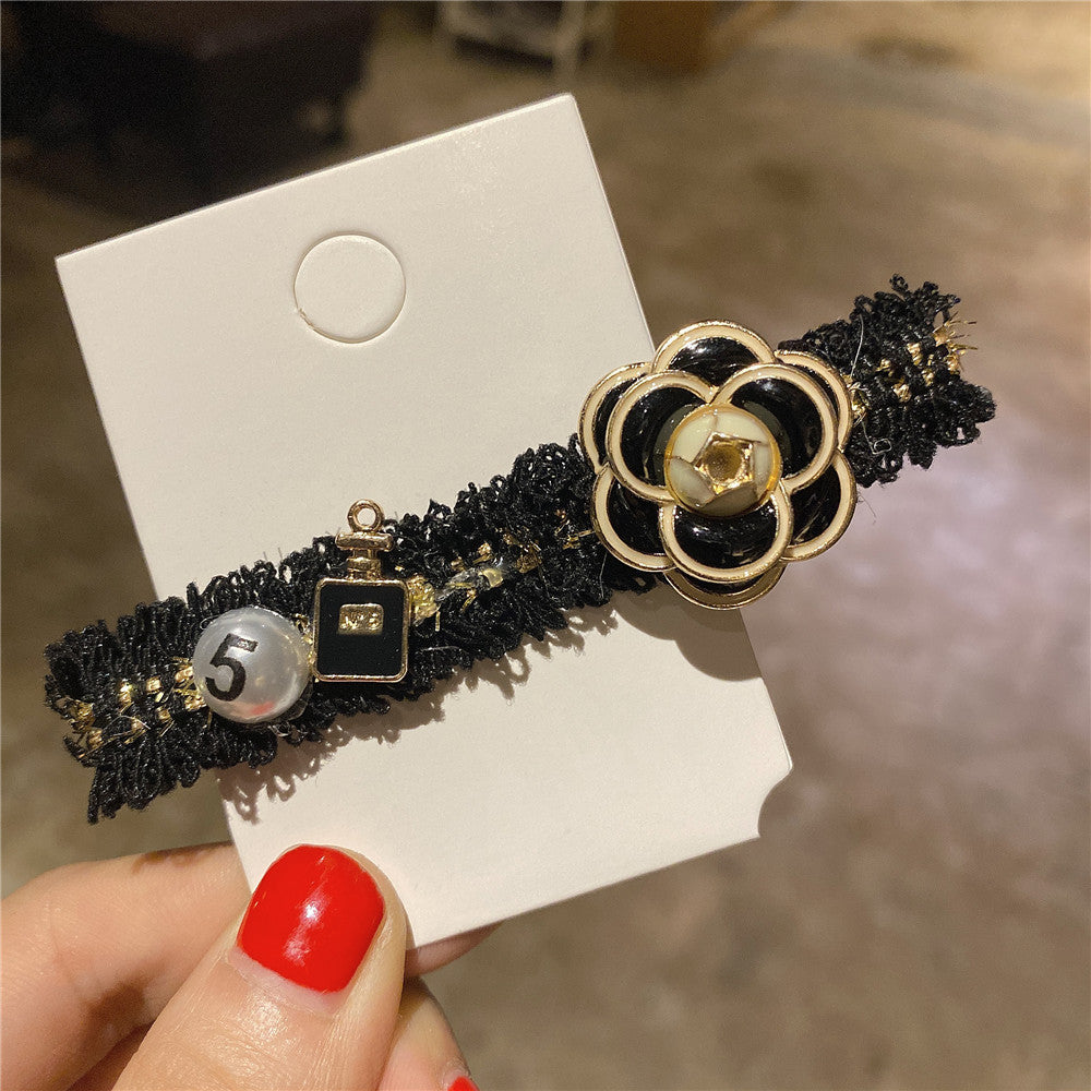 Cloth Czech Diamond Side Rhinestone Wool Back Hair Clip