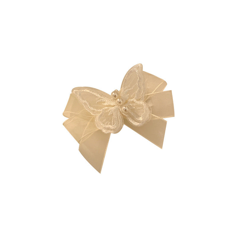 Super Fairy White Mesh Butterfly Pearl Barrettes