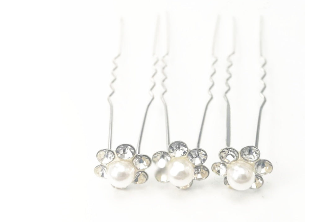 Pearl U-shaped bun Bridal plate hair fork pearl rhinestone flower-studded hair clip
