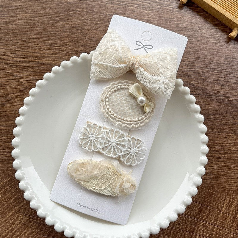 Fabric Lace Barrettes 4 Pack Baby Flower Headwear