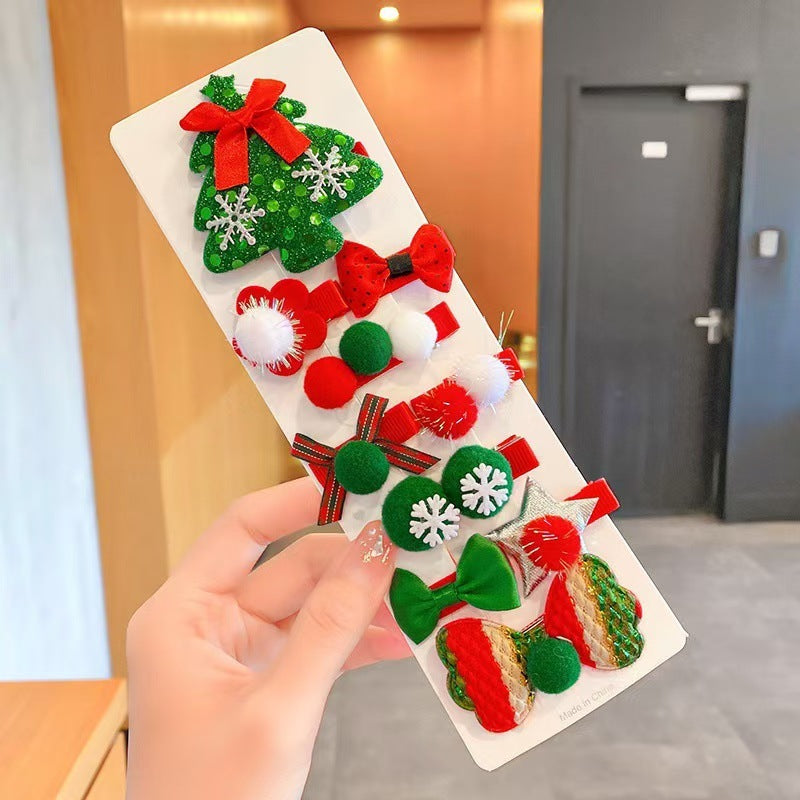 Bowknot Hairpin Cute Headwear Cartoon Cloth Bell Elk Snowflake Christmas Tree Barrettes Suit