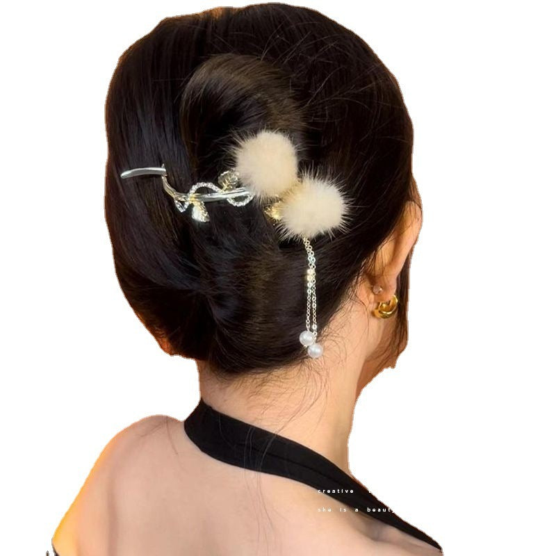 Best Women's Fashion Temperament Tassel Hair Ball Twist Clip