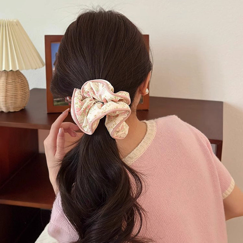Mori Fairy Beautiful Simple Elegant Floral Large Intestine Hair Ring For Women