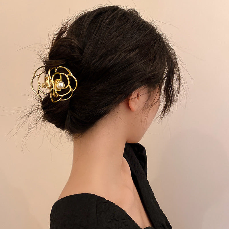 Best Cutout Camellia Matte Medium Grab Clip Back Of Head Hair Clip
