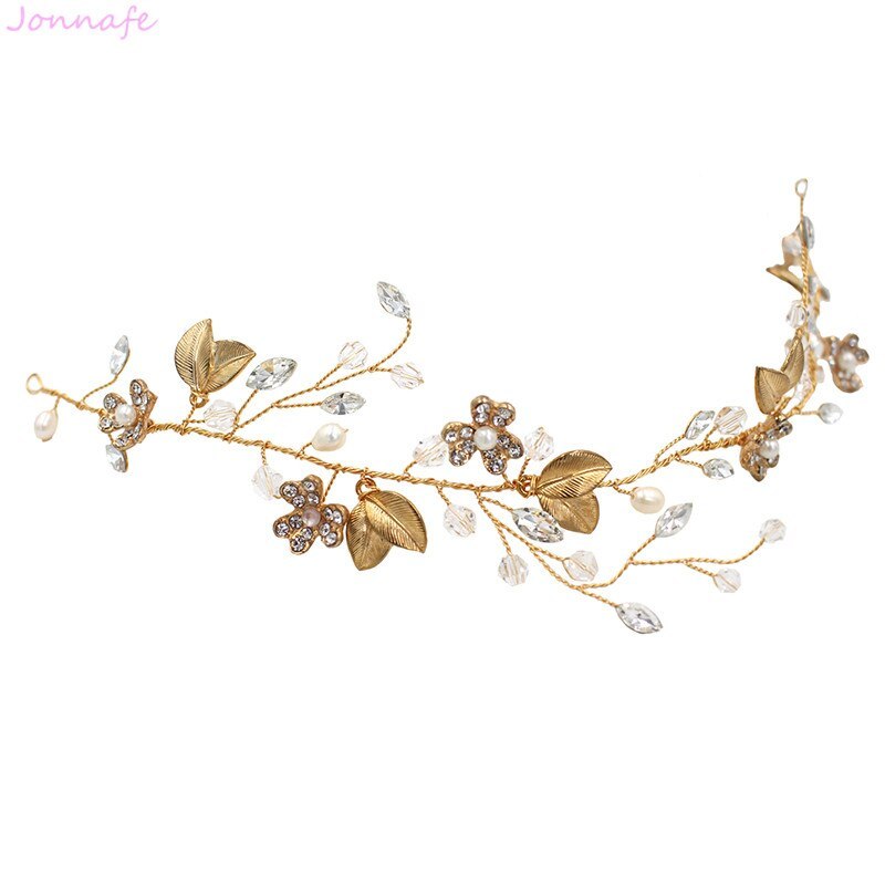 Best Sweet Crystal Branches Bridal Headgear Natural Wind Gold Leaf Bridal Headband