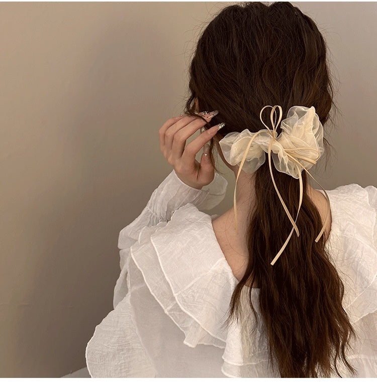 Female Ribbon Seersucker Ballet Style Bowknot Hair Ring
