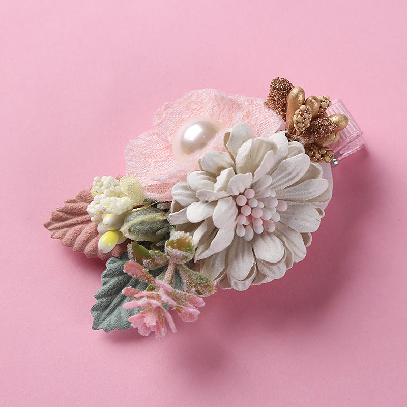 New Three-dimensional Flower Children's Pearl Hair Clip