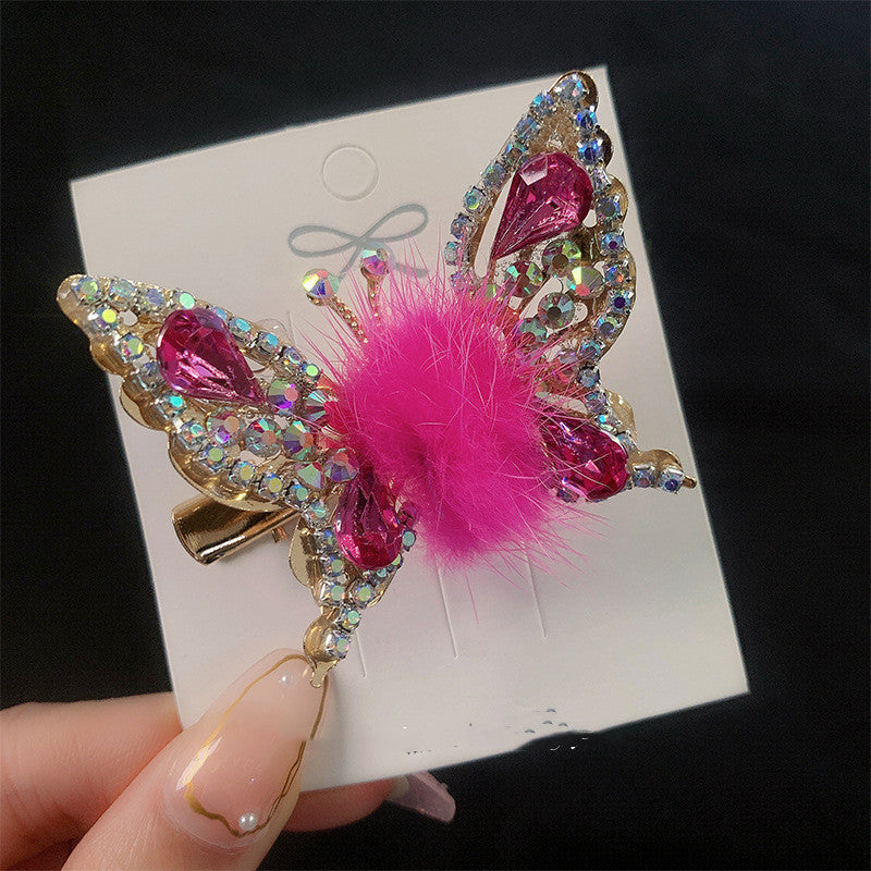 Women's Fashionable Mink Fur Moving Butterfly Hair Clip