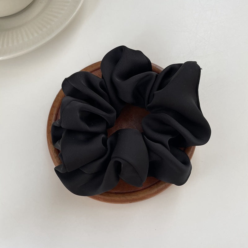 Cream Texture Silky Satin French Black Large Intestine Hair Ring