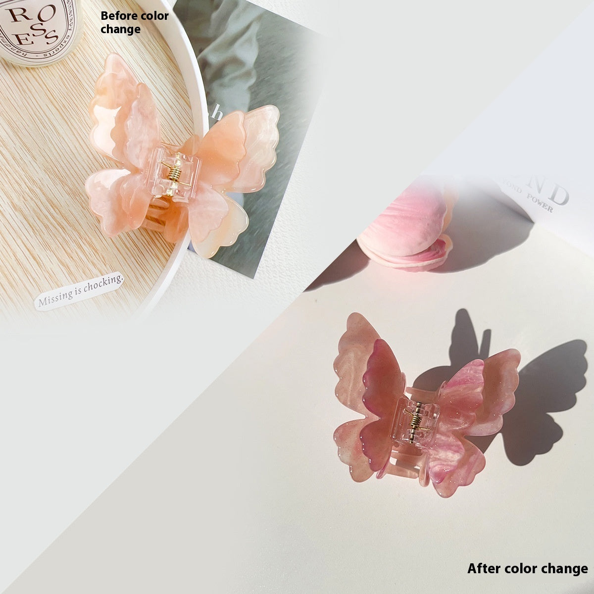French High-end Double-layer Butterfly Color Hair Clip