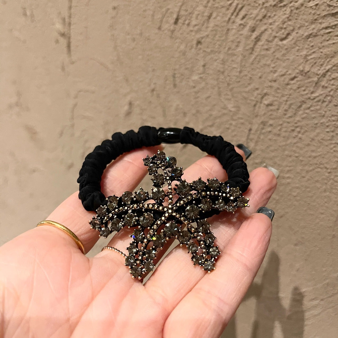 Ice Silk Large Intestine Ring Head Rope Czech Diamond Starfish Rhinestone Hair Ring