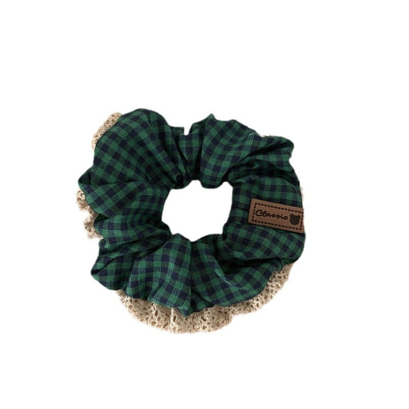 Pastoral Style Plaid Large Intestine Hair Ring Cute Lace Edge Simple