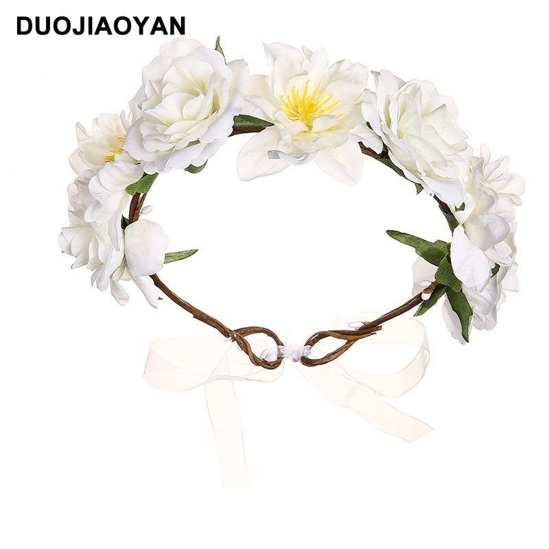 Best Fabric Colorful Rose Flower Garland Hair Accessories