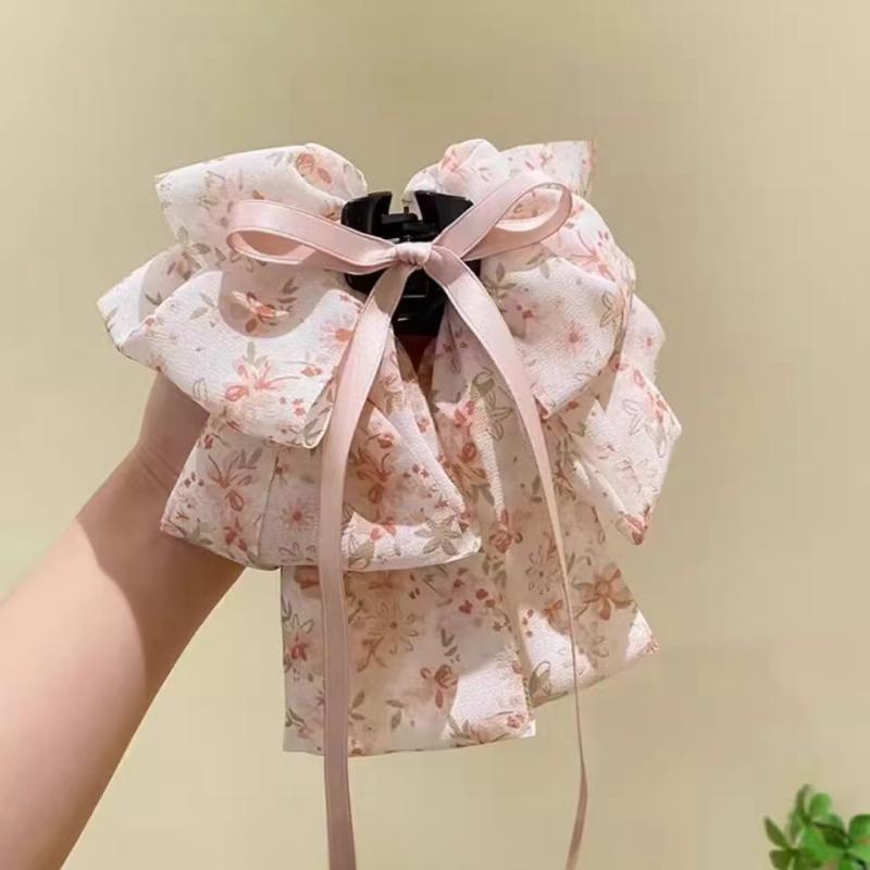 South Korea Sweet Bow Headdress Snow Yarn Back Head Barrettes