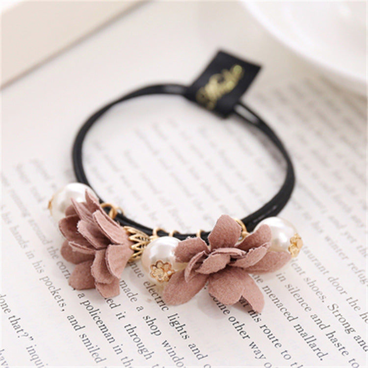 Handmade Beaded Flower Pearl Hair Ring