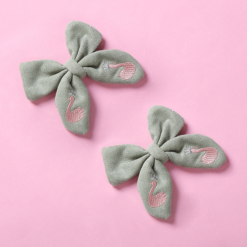 Beautifully Embroidered Cotton Children's Bow Hair Clip