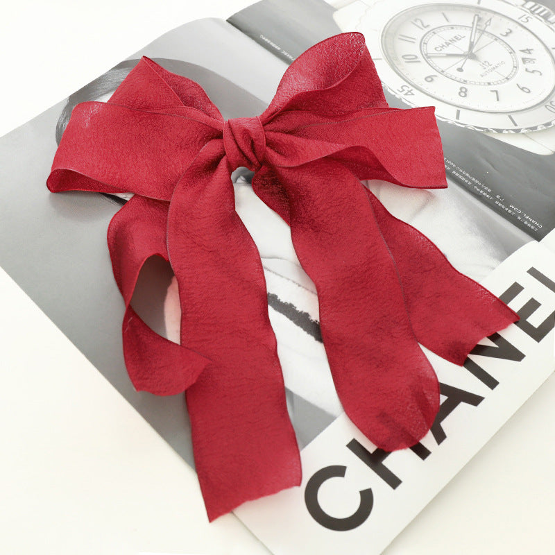 Hairpin Fairy Temperament Sweet Solid Color Mesh Bow Streamer Top Clip On The Back Of The Head